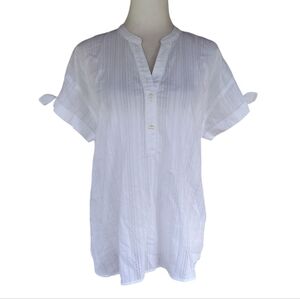 Anthropologie Land N Sea Crisp White Eyelet Split V Neck Cotton Blouse Medium